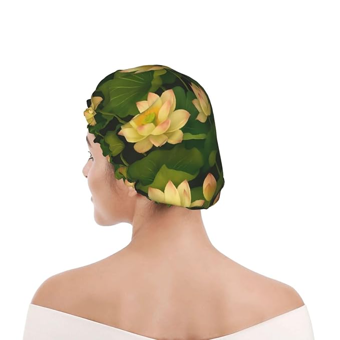 Elegant Lotus Shower Cap for Women Reusable Waterproof Stylish Bath Hat Hair - Image 8