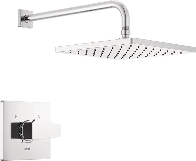 Delta Modern 14 Series Square Rain Shower Faucet Set, Chrome Shower Head and by DeltaFaucet
