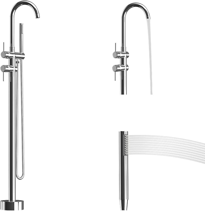 Freestanding Bathtub Faucet, Tub Filler Floor Mount Stand Bathtub Faucet Brass - Image 9