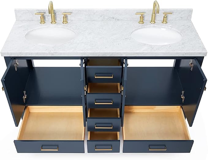 ARIEL Cambridge 61 Inch Midnight Blue Bathroom Vanity Double Sink, Solid Wood - Image 5