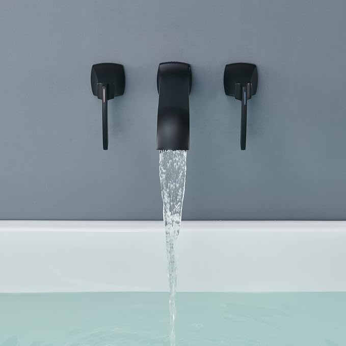 Tub Filler Wall Mount Tub Faucet Black High Flow Long Spout Reach Roman Bathtub - Image 3