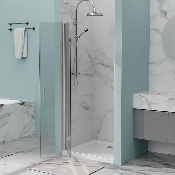 34 in.W x 72 in.H Bifold Frameless Glass Shower Door 1/4” Tempered Clear Glass - Image 2