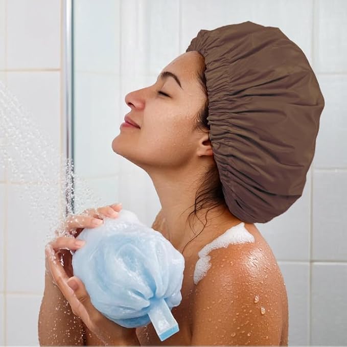 Reusable Shower Cap for Women, Large Waterproof Shower Bonnet Washable Elastic - Image 4