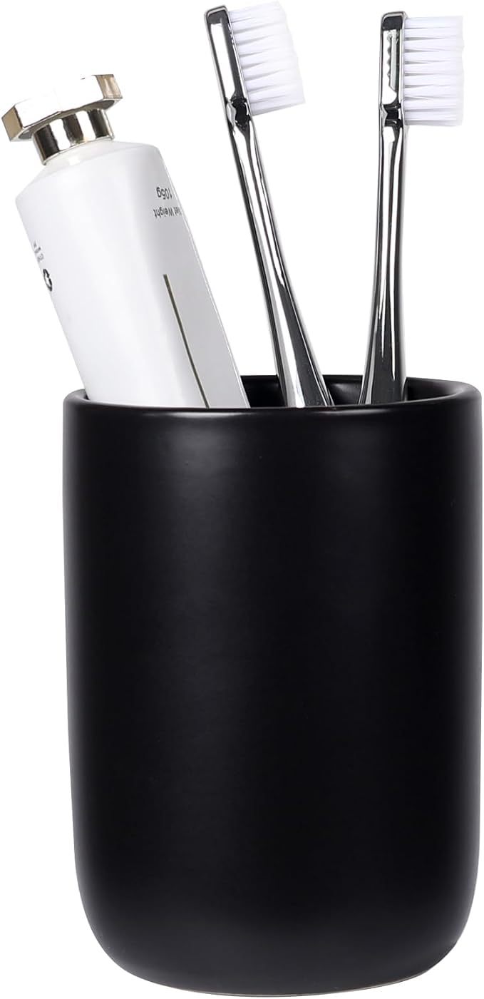BosilunLife Ceramic Toothbrush Holder - 12oz Bathroom Toothbrush Holder Black by BosilunLife