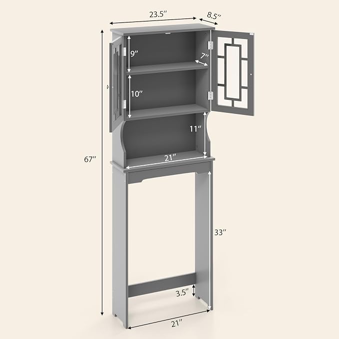 COSTWAY Over The Toilet Storage Cabinet, Bathroom Shelf Over Toilet, Double - Image 3