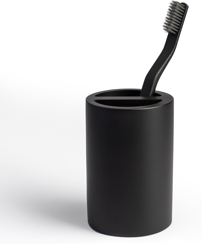 Matte Black Toothbrush Holder for Bathrooms – Modern Resin Countertop Organizer by JoLavie