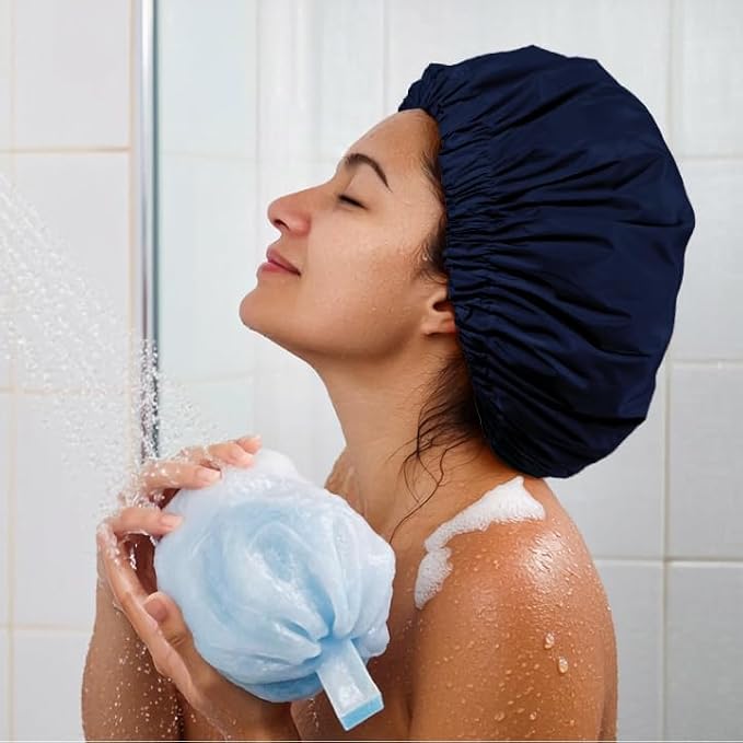 Reusable Shower Cap for Women, Large Waterproof Shower Essentials Bonnet - Image 4