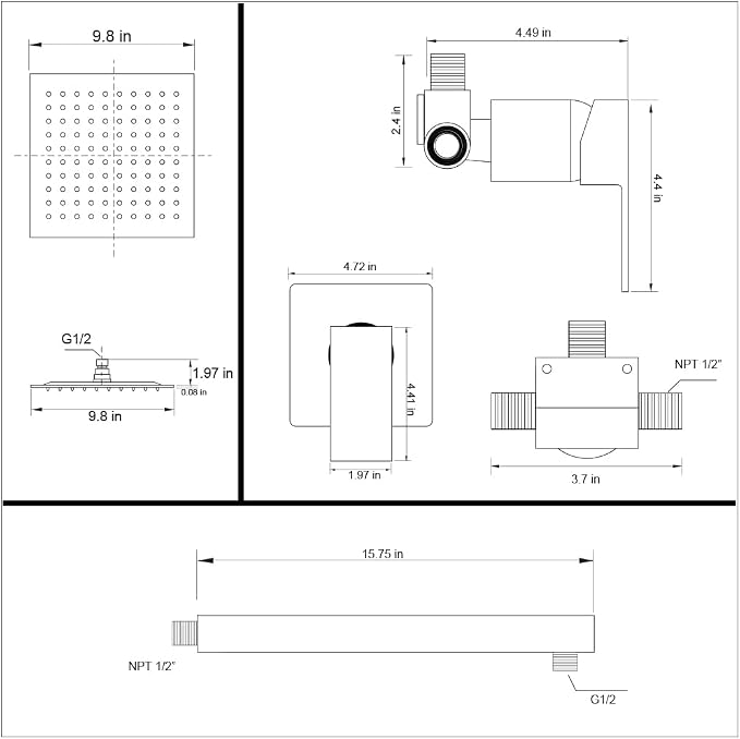 POP SANITARYWARE Shower Faucet Set Chrome Bathroom 10 Inch Rainfall Mixer - Image 7