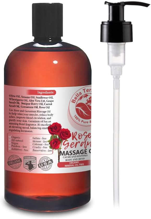 Rose and Geranium Massage Oil Without Mineral Oil. 16 oz. Full Body Massage - Image 2