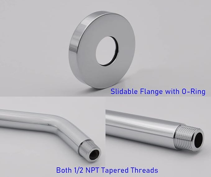 Aquaiaw Shower Arm and O-Ring Flange, 6 inch, Solid Brass, Both Soldered 1/2 - Image 4