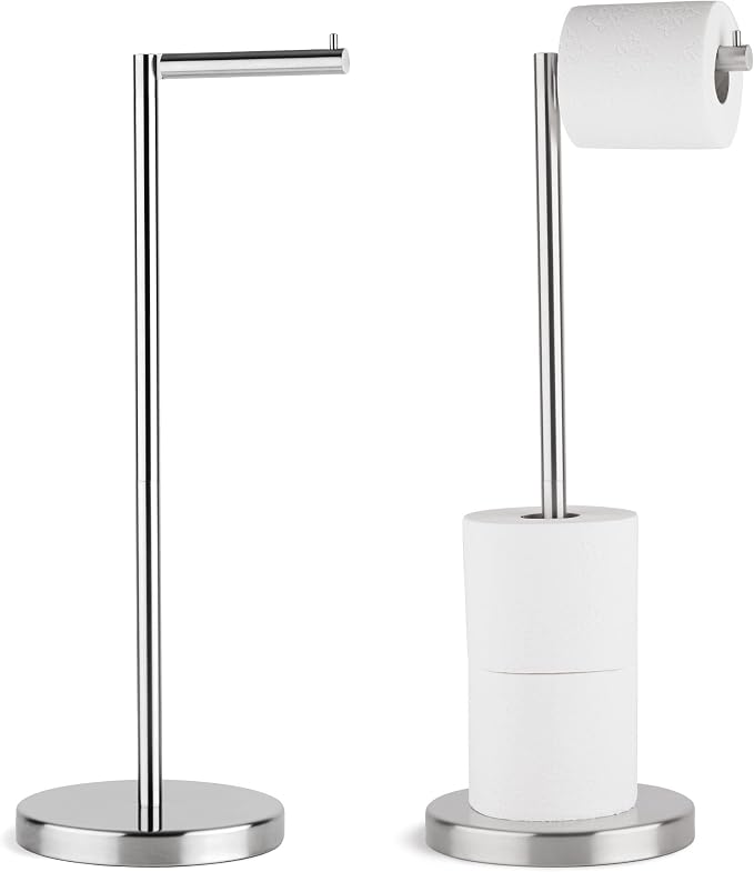 Marmolux Acc - Free Standing Toilet Paper Holder Stand Brushed Steel Finish 1pc by MARMOLUXACC