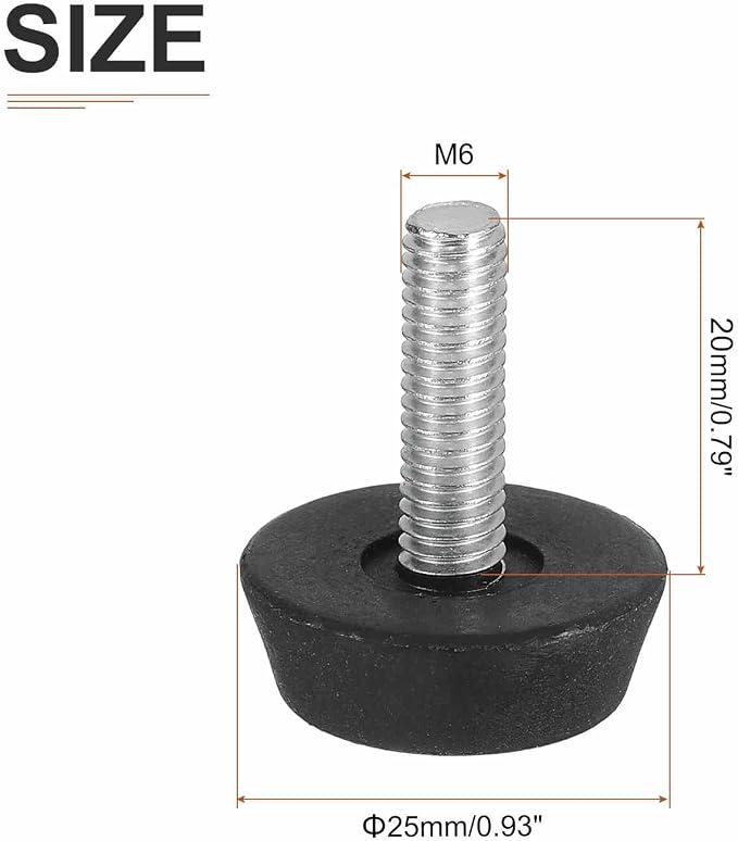 M6x20x25mm Screw on Furniture Glide Leveling Feet - Image 2