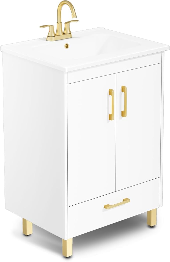 phiestina Fully Pre-Assembled 24 inch White Bathroom Vanity by Phiestina