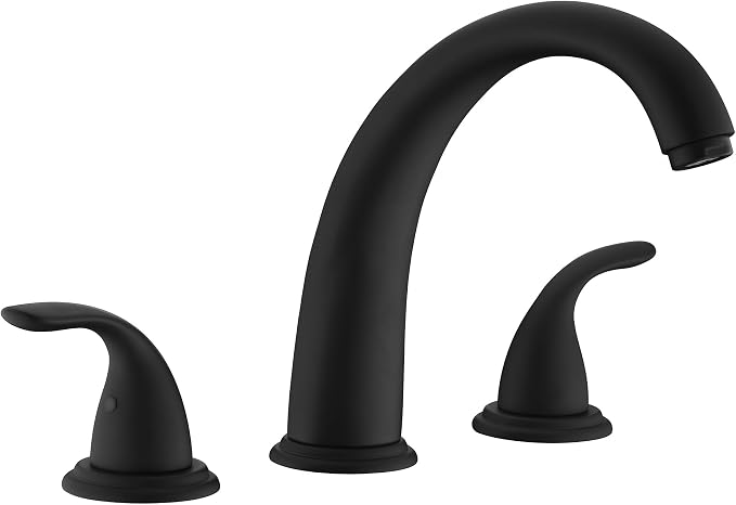 SUMERAIN Matte Black 3 Hole Deck Mounted Widespread Roman Tub Faucet Set by SUMERAINFAUCETS