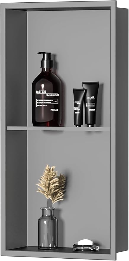 Neodrain 12X24 Inch Shower Niche, Gun Metal 2-Tier Stainless Wall Niche NO Tile - Image 6
