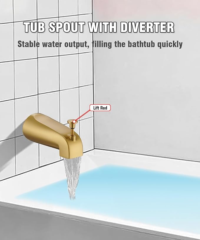 Tub Spout with Diverter, Slip On Bathtub Spout Fits 1/2'' Copper Tube, Bathroom - Image 4