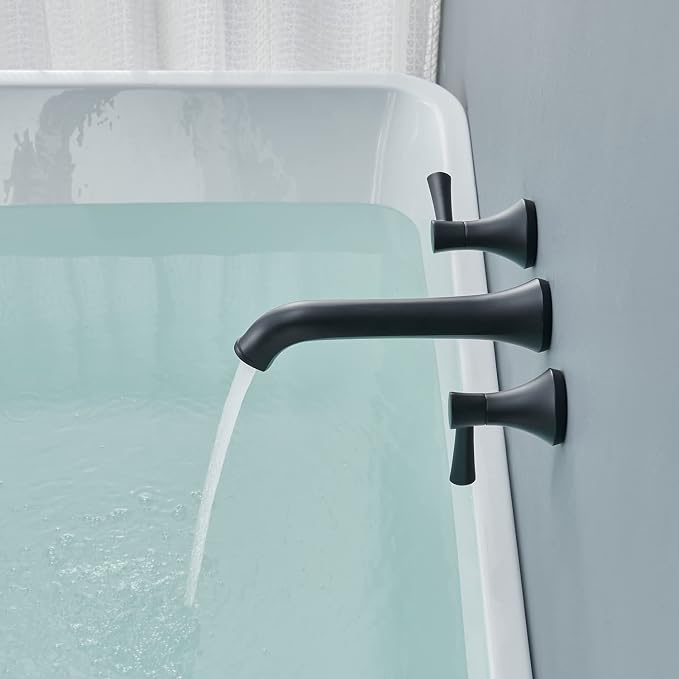 Tub Faucet Wall Mount Roman Tub Filler Black Brass Bathtub Faucets - Image 8