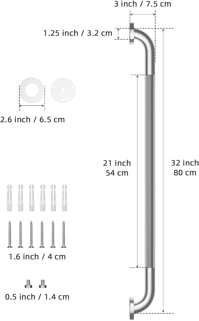 32 Inch Anti Slip Shower Grab Bar, Munzong Stainless Steel Bathroom Grab Bar - Image 2