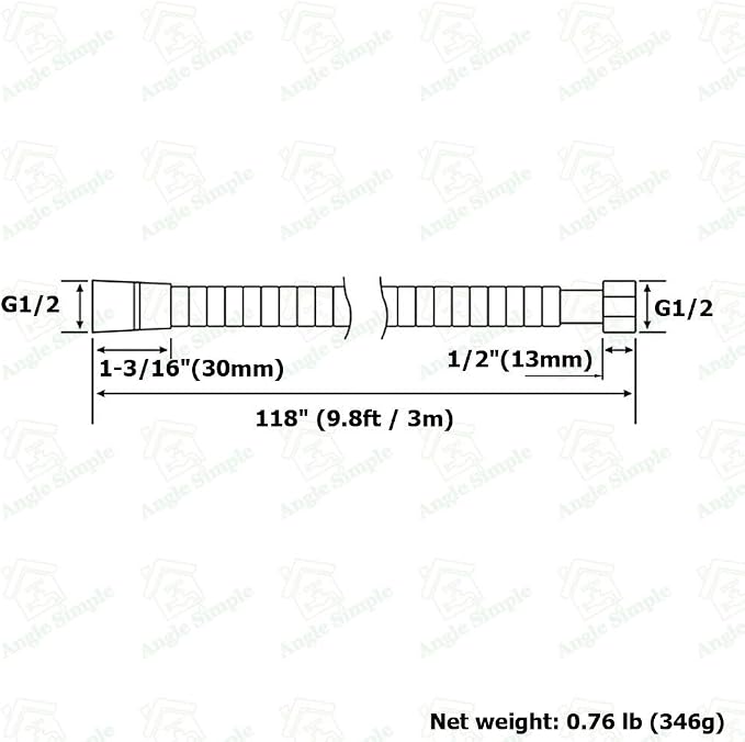Extra Long Hand Shower Hose 118", Angle Simple Stainless Steel Flexible Shower - Image 2