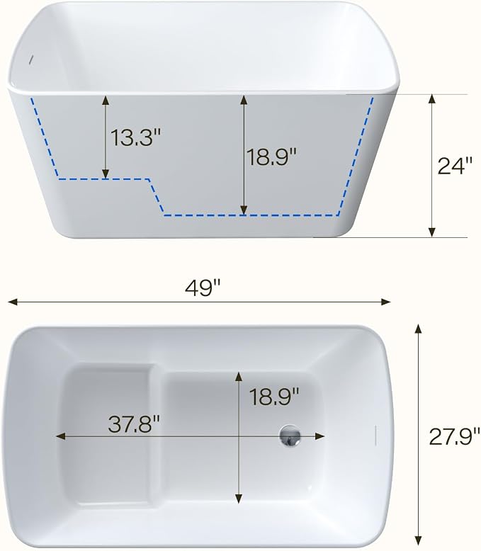 49 Inch Freestanding Bathtub, Acrylic Sit-In Soaking Tub - Image 2