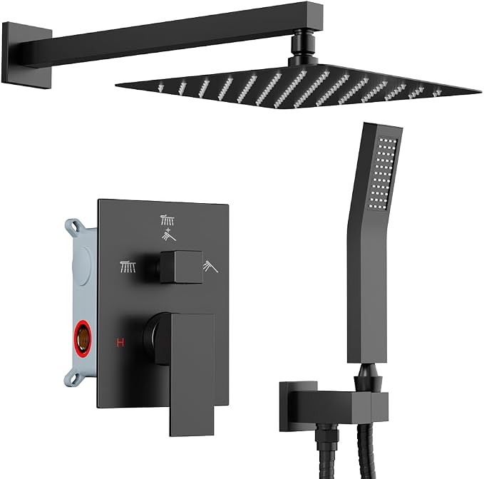 Shower Faucet Set Matte Black Shower System, Starbath 10" Rain Shower Head and by STARBATH