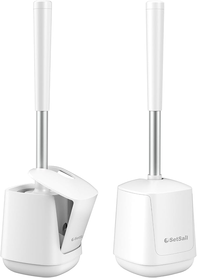 SetSail Toilet Brush 2 Pack, Self Closing Lid Toilet Bowl Brushes Holder and by SetSail