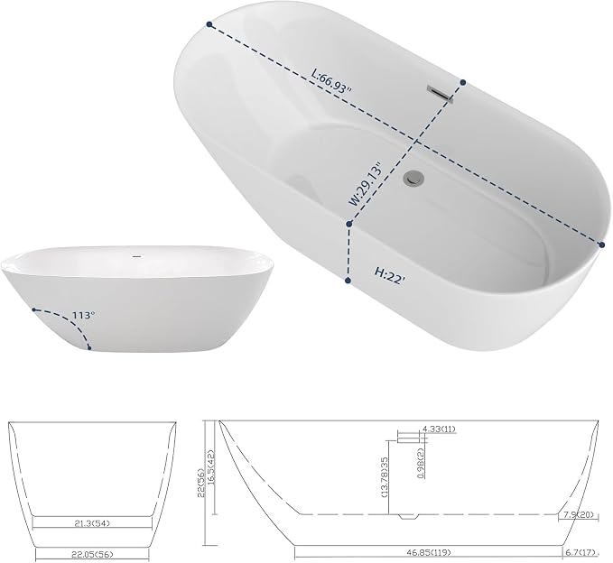 Sarlai 67 Inch Acrylic Freestanding Soaking Bathtub Contemporary Soaking White - Image 9