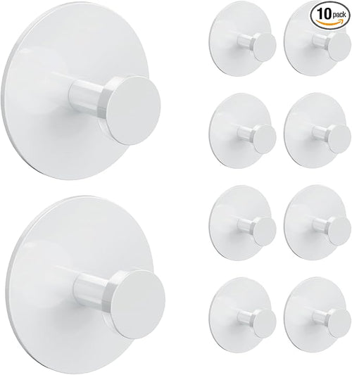 10 Pack Adhesive Wall Hook for Coat and Towel: Extra Sticky 12 LB, Stainless by BUSSDIS