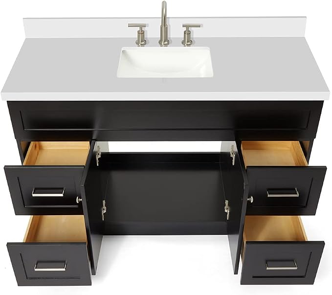 ARIEL 55" Black Bathroom Vanity 1.5" Edge Pure White Quartz Countertop & Splash - Image 5