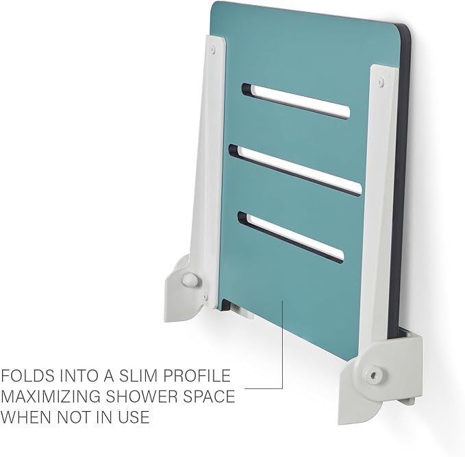 18 inch Silhouette Slimline Folding Wall Mount Shower Bench Seat, Teal Seat - Image 11