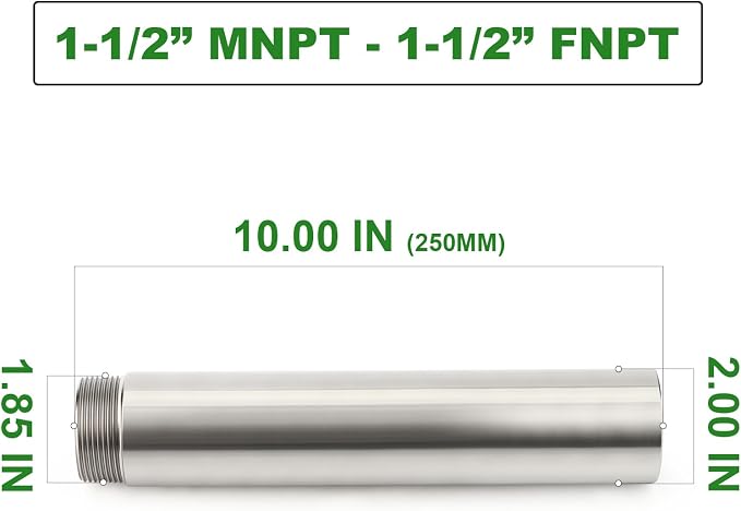 TAISHER 1PCS Stainless Steel Pipe Fittings, 1-1/2" NPT Male x 1-1/2" NPT Female - Image 2