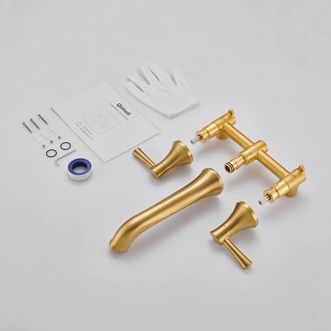 Wall Mount Tub Filler Roman Tub Faucet Brushed Gold Brass Bathtub Faucets - Image 7