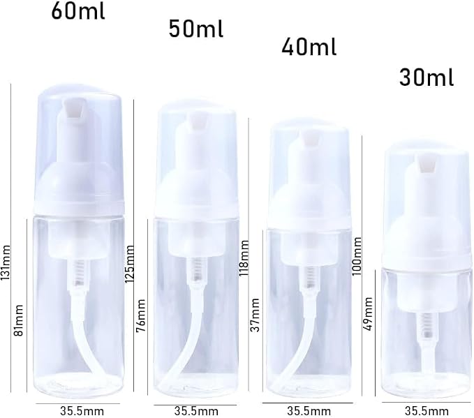 Clear Plastic Foam Pump Bottle Set, 30/40/50/60ml Portable Travel Mini Cosmetic - Image 2