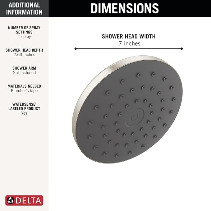 Delta PivotPro Brushed Nickel Rain Showerhead, Single Setting 7 Inch Round - Image 4