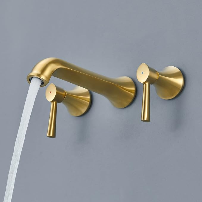Wall Mount Tub Filler Roman Tub Faucet Brushed Gold Brass Bathtub Faucets - Image 6