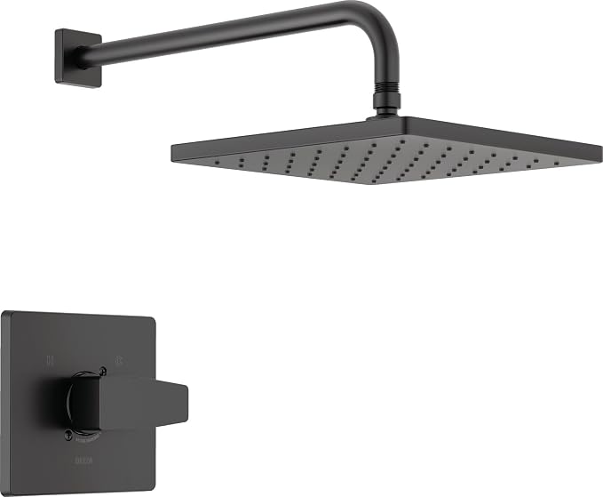Delta Modern 14 Series Square Rain Shower Faucet Set, Matte Black Shower Head by DeltaFaucet