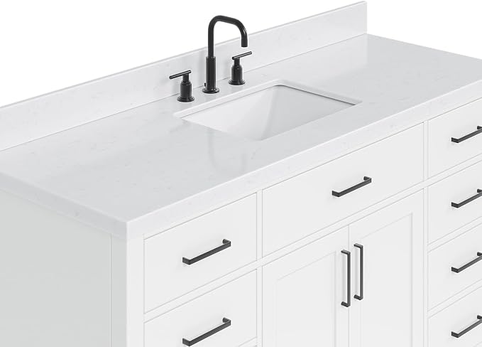 ARIEL Hepburn 66" White Bathroom Vanity, 1.5" Edge Carrara Quartz Countertop & - Image 6