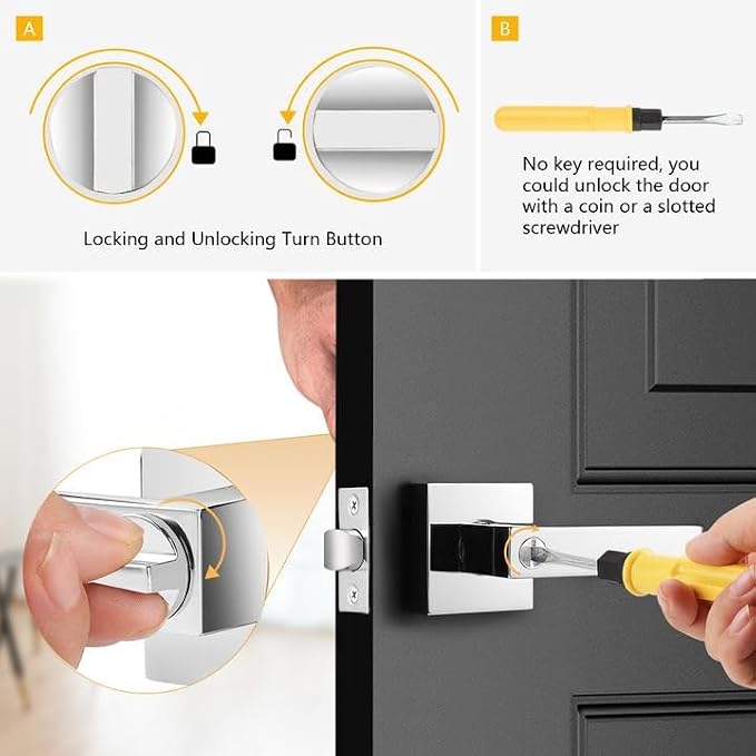 Probrico 2 Pack Privacy Lever Door Handles Square Locking Leverset Reversible - Image 6
