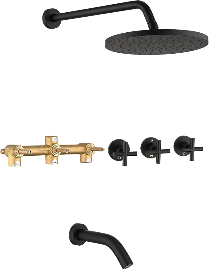 PROOX 3 Handle Tub Shower Faucet Set, Matte Black Bathtub Shower Faucets by PROOX