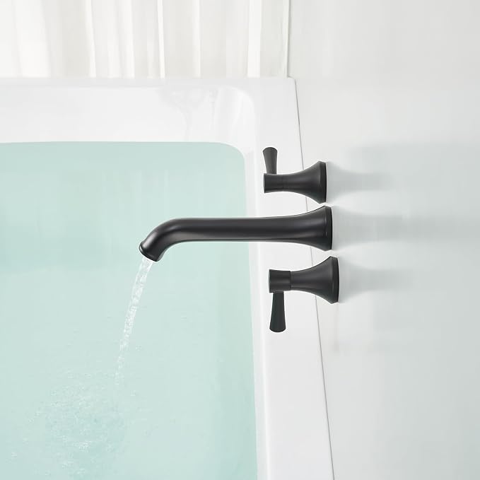 Wall Mount Tub Filler Brass Tub Faucet Black Bathroom Bathtub Faucets - Image 4
