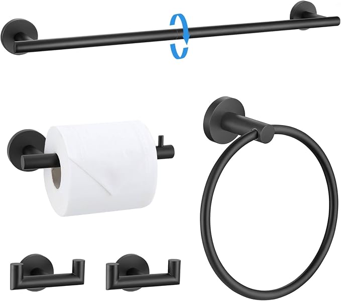TNOMS 5 Pieces Towel Bar Set Matte Black Bathroom Hardware Accessories Set by TNOMS