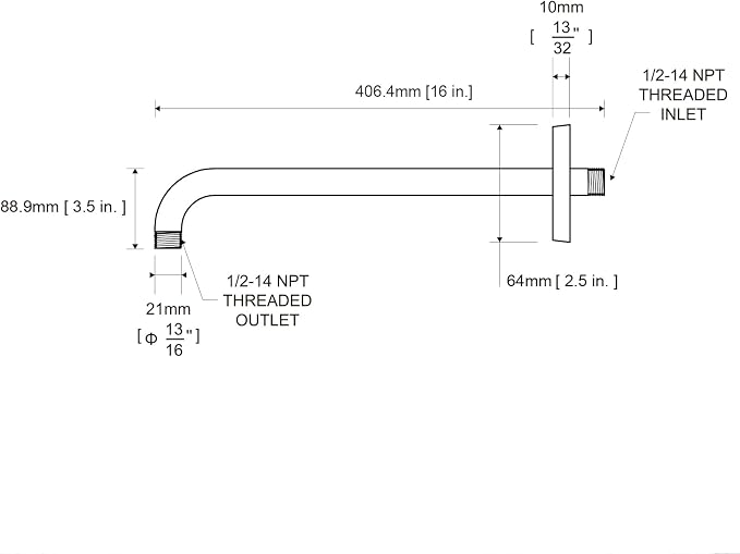 OFFO Shower Arm with Flange, 16 in Bright Gold Wall Mount Replacement Angle - Image 7