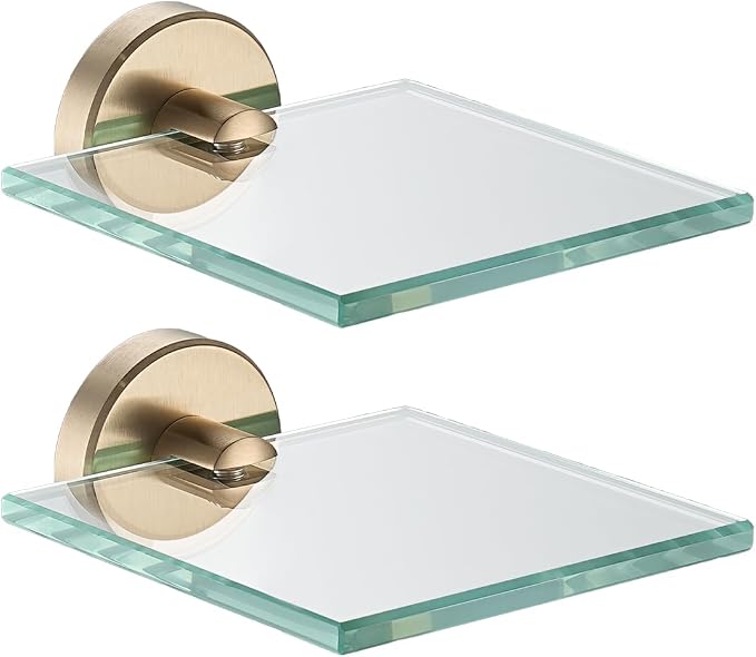 JQK Small Floating Glass Shelves Champagne Bronze, 4 Inch Display Ledges by Homeimprovement