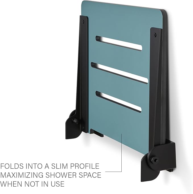 18 inch Silhouette Slimline Folding Wall Mount Shower Bench Seat, Teal Seat - Image 11