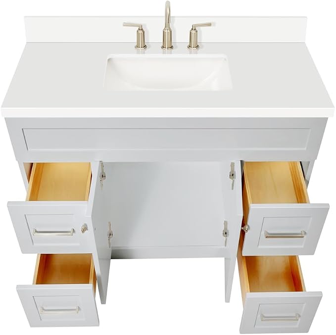 ARIEL Hamlet 43 Inch Single Sink Bathroom Vanity in Gray, 1.5" Edge Quartz Top - Image 6