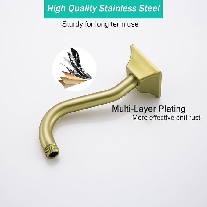 8 Inch S Shaped Curved Shower Arm, Stainless Steel Shower Head Height Extender - Image 4