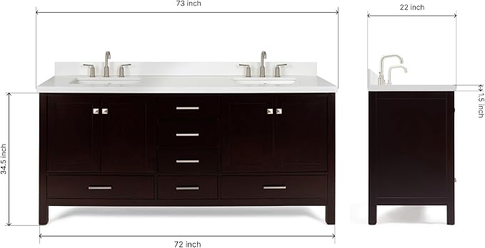 ARIEL Double Bathroom Vanity 73" Espresso - Image 2