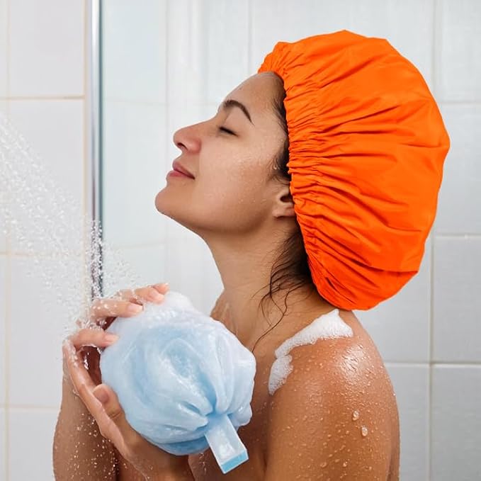 Reusable Shower Cap for Women, Large Waterproof Shower Essentials Bonnet - Image 4