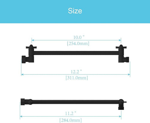 11 Inch Shower Head Extension Arm Matte Black.Solid Brass Adjustable Shower Arm - Image 2