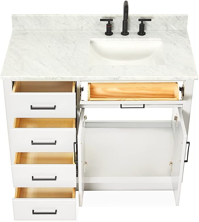 ARIEL Hepburn 43 Inch Single Sink Bathroom Vanity in White, Italian Carrara - Image 7